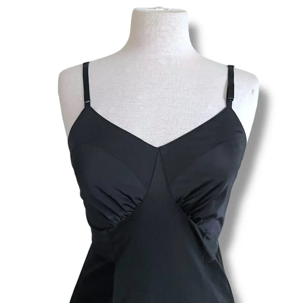 Vintage 1950s Luxite Holeproof Black Nylon Full Slip Womens Sz 34 Pin Up Vamp